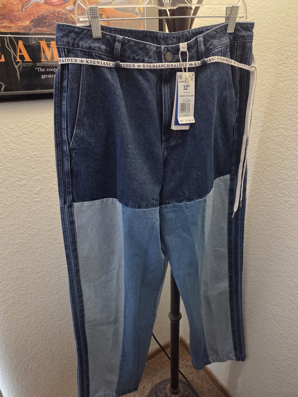 adidas Two-Tone Blue Patchwork Relaxed Jeans